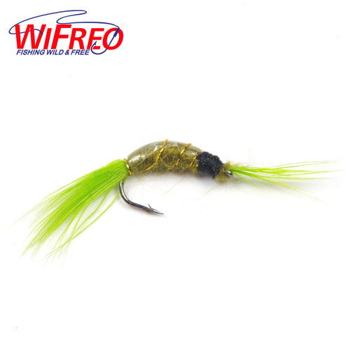 [6 PCS] Special Price #12 Scud Nymph Fly Olive Body Green Tail Trout Fishing Baits