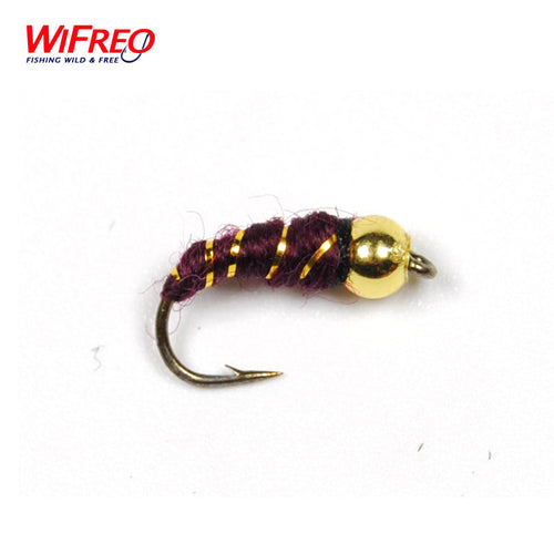 10PCS Free Box Wifreo Plastic Golden Bead Head Nymph #14 Midge Small Bugs for Trout Bream Blue Gill Fly Fishing