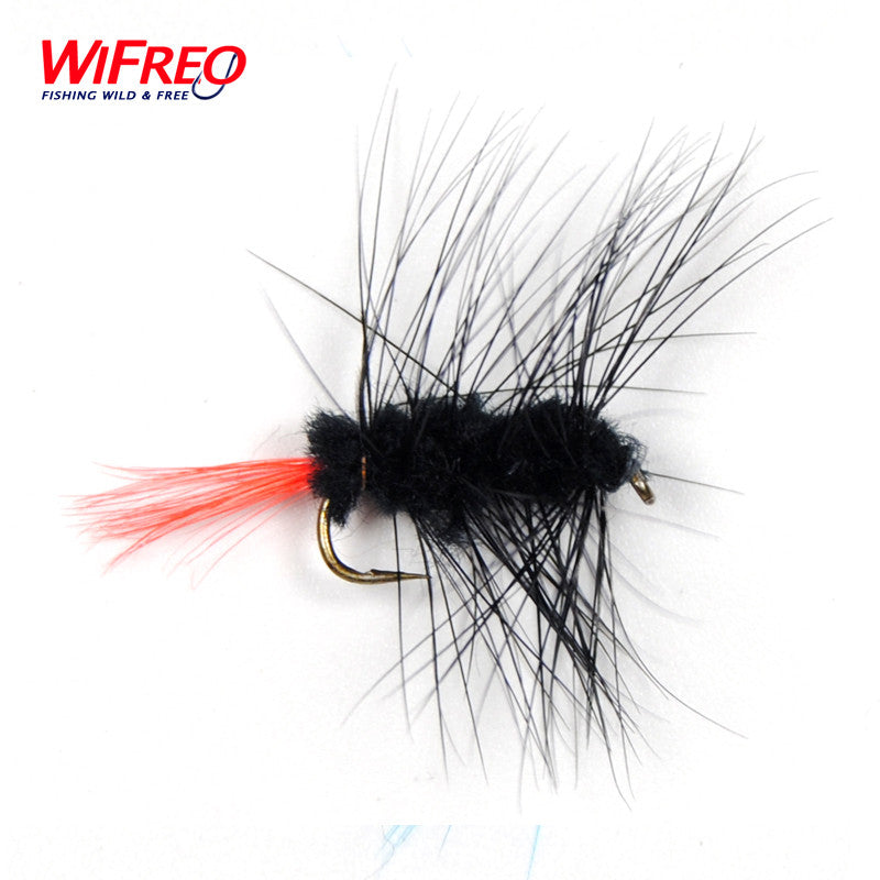 10PCS Wifreo Black Bugger Red Tail Trout Fishing Mayfly Dry Fly Size #10 Free Box Package