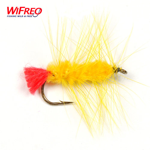 10PCS Free Box Wifreo Yellow Woolly Worm For Bass Trout Pike Fly Fishing Flies