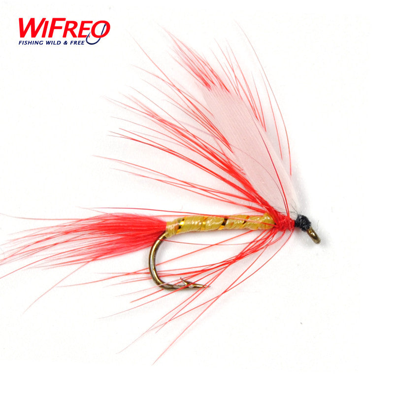10PCS Wifreo Red White Winged Mayfly Artificial Fishing Lure Dry Fly for Trout Fishing Size 12 Free Box Package