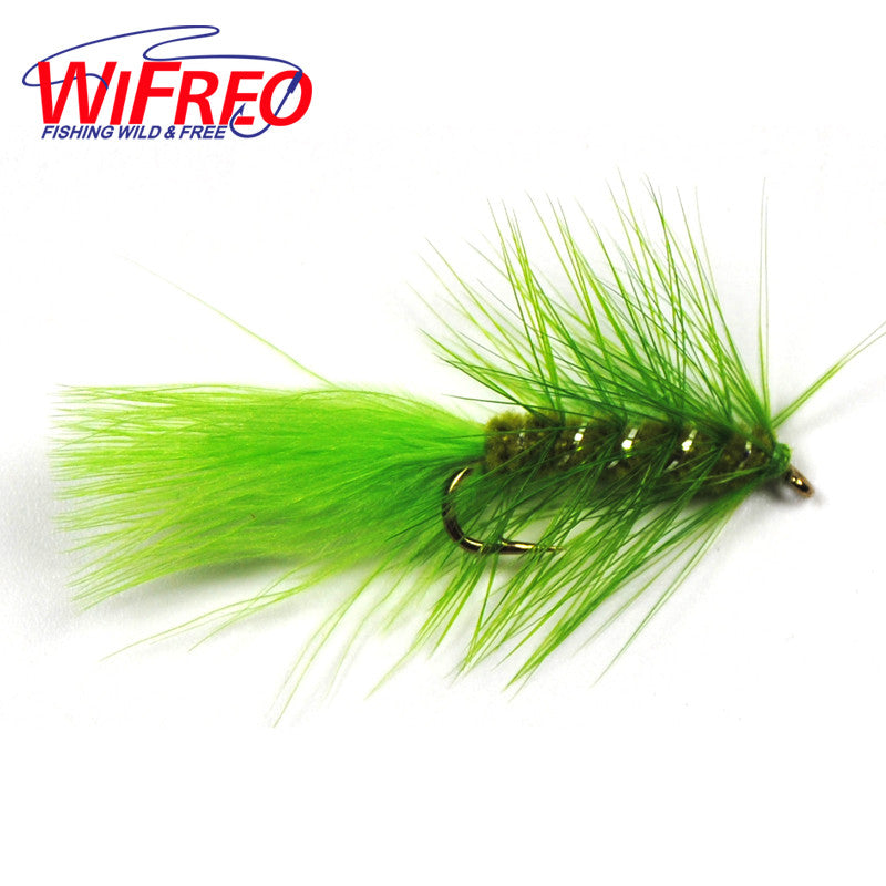 10PCS 4# Wifreo Silver Rib Olive Body Green Streamer Fly for Trout Fishing