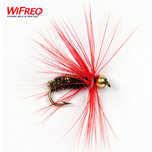 10PCS WIFREO 10# Red Hackle Golden Bead Head Peacock Nymph Flies Trout Fishing Flies